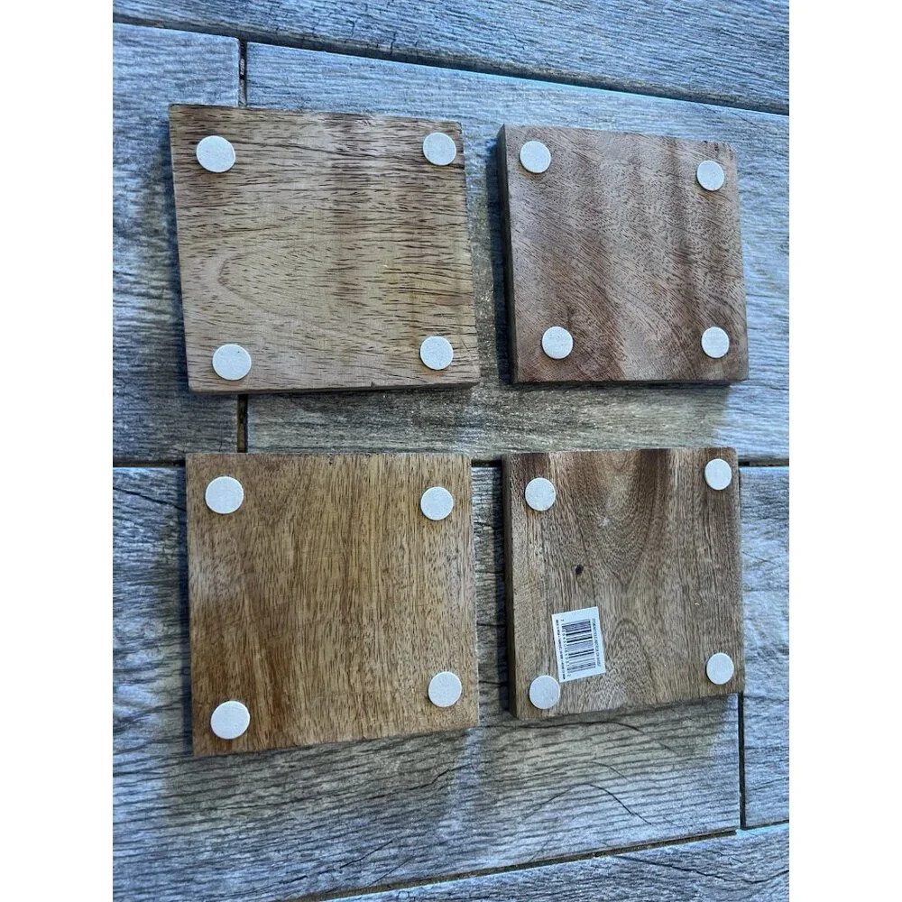 Wood Square Coasters Set Of 4 Etched Aztec‎ Tribal Southwestern Drink Holder 4